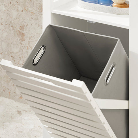 Rootz Laundry Cupboard with Laundry Bag - Laundry Collector - Laundry Basket - Air-Permeable Slatted Doors - Moisture Protection - Easy Assembly - White - 42cm x 90cm x 30cm