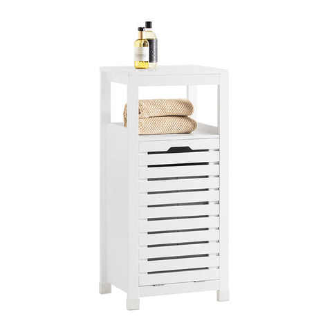 Rootz Laundry Cupboard with Laundry Bag - Laundry Collector - Laundry Basket - Air-Permeable Slatted Doors - Moisture Protection - Easy Assembly - White - 42cm x 90cm x 30cm