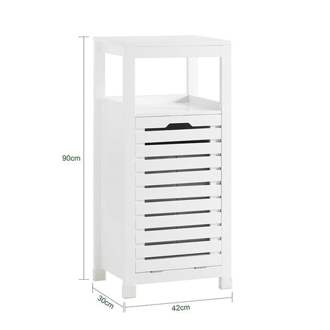 Rootz Laundry Cupboard with Laundry Bag - Laundry Collector - Laundry Basket - Air-Permeable Slatted Doors - Moisture Protection - Easy Assembly - White - 42cm x 90cm x 30cm