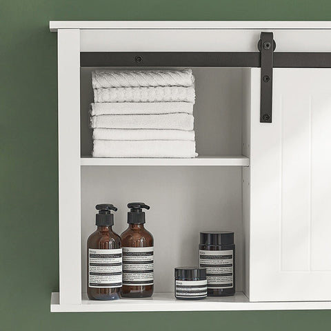 Rootz Sliding Door Bathroom Cabinet - Wall Mounted Cabinet - Adjustable Shelves - MDF and Metal - 68cm x 48cm x 20cm
