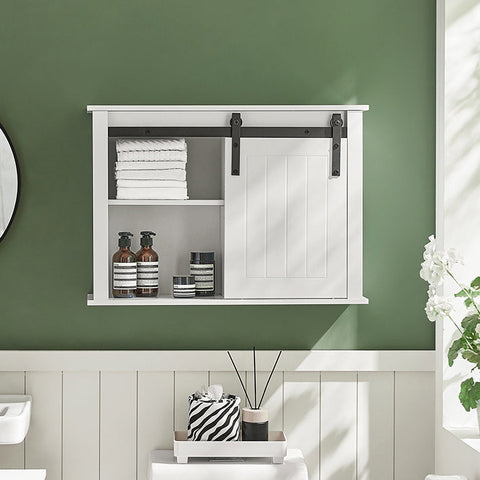 Rootz Sliding Door Bathroom Cabinet - Wall Mounted Cabinet - Adjustable Shelves - MDF and Metal - 68cm x 48cm x 20cm