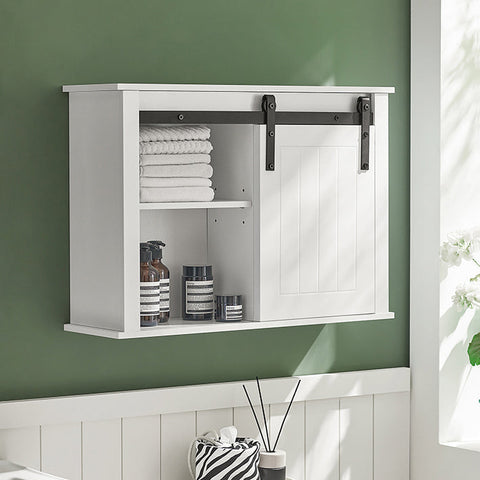 Rootz Sliding Door Bathroom Cabinet - Wall Mounted Cabinet - Adjustable Shelves - MDF and Metal - 68cm x 48cm x 20cm
