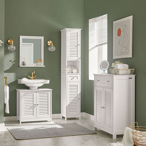 Rootz White Bathroom Sink Base Cabinet - Storage Cabinet - Slatted Door Design - Mold Prevention - Air Permeable - Decorative - 60cm x 58cm x 34cm
