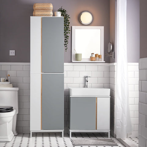 Rootz Tall Bathroom Cabinet - Storage Organizer - Freestanding Shelving Unit - MDF and Rubberwood Construction - Anti-Tip Stability - Easy Assembly - 50cm x 181cm x 30cm