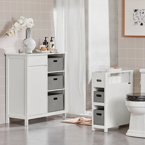 Rootz Linen Closet Laundry Collector - Laundry Basket - Bathroom Cabinet - White - Moisture-Resistant Foot Pad - Easy Assembly - 80cm x 91cm x 38cm