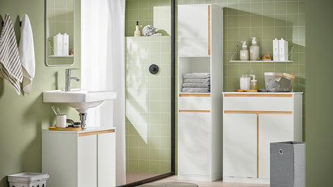 Rootz Tall Bathroom Cabinet - Storage Organizer - Bathroom Shelf - Adjustable Shelves - Anti-Tip Design - MDF & Rubber Wood - 35cm x 170cm x 33cm
