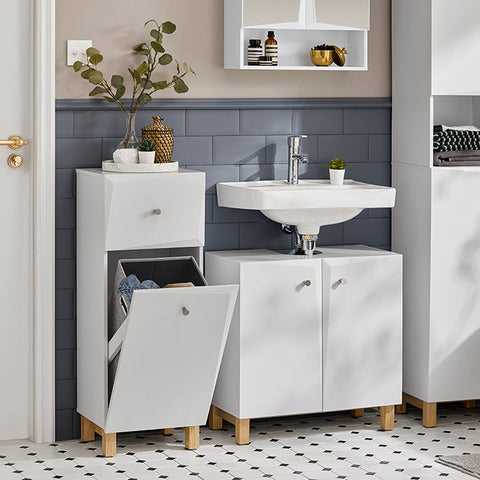 Rootz Laundry Cupboard with Laundry Bag - Laundry Collector - Laundry Basket - MDF Construction - Anti-Tip Safety Feature - Easy Assembly - 34cm x 90cm x 30cm