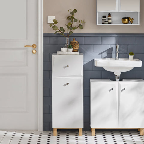 Rootz Laundry Cupboard with Laundry Bag - Laundry Collector - Laundry Basket - MDF Construction - Anti-Tip Safety Feature - Easy Assembly - 34cm x 90cm x 30cm