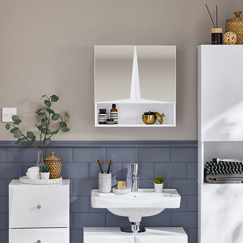 Rootz Mirror Cabinet with Adjustable Shelves - Wall-Mounted Bathroom Cabinet - Space-Saving Storage Solution - MDF Construction - 48cm x 48cm x 17cm
