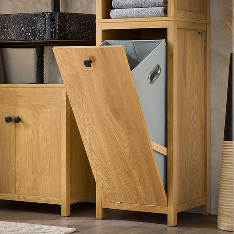 Rootz Bathroom Tall Cabinet - Storage Cabinet - Laundry Sorter - MDF PB Material - 40kg Capacity - 40x173x35cm - Wall Mountable