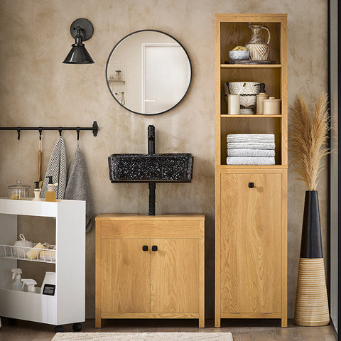 Rootz Bathroom Tall Cabinet - Storage Cabinet - Laundry Sorter - MDF PB Material - 40kg Capacity - 40x173x35cm - Wall Mountable