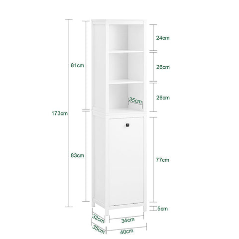 Rootz Bathroom Tall Cabinet - Linen Storage - Bathroom Organizer - MDF E1 PB E1 - 40kg Load Capacity - 40x173x35cm - Wall Mountable