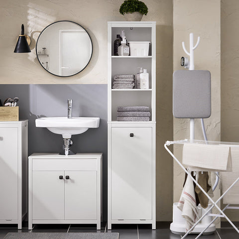 Rootz Bathroom Tall Cabinet - Linen Storage - Bathroom Organizer - MDF E1 PB E1 - 40kg Load Capacity - 40x173x35cm - Wall Mountable