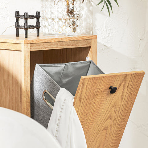 Rootz Linen Cupboard with Fold-Out Laundry Chest - Laundry Collector - Bathroom Cabinet - Moisture-Resistant - Anti-Tip Safety Feature - Easy Assembly - 40cm x 90cm x 35cm