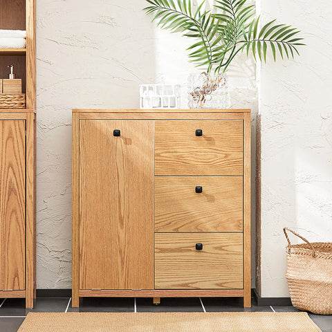 Rootz Laundry Cupboard with Fold-Out Laundry Bag - Bathroom Cabinet - Laundry Basket - Moisture-Resistant Foot Pads - Three Storage Drawers - Flexible Sorting - 80cm x 90cm x 35cm
