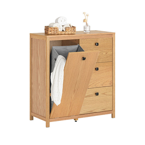 Rootz Laundry Cupboard with Fold-Out Laundry Bag - Bathroom Cabinet - Laundry Basket - Moisture-Resistant Foot Pads - Three Storage Drawers - Flexible Sorting - 80cm x 90cm x 35cm