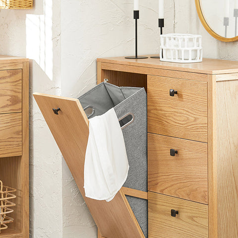 Rootz Laundry Cupboard with Fold-Out Laundry Bag - Bathroom Cabinet - Laundry Basket - Moisture-Resistant Foot Pads - Three Storage Drawers - Flexible Sorting - 80cm x 90cm x 35cm