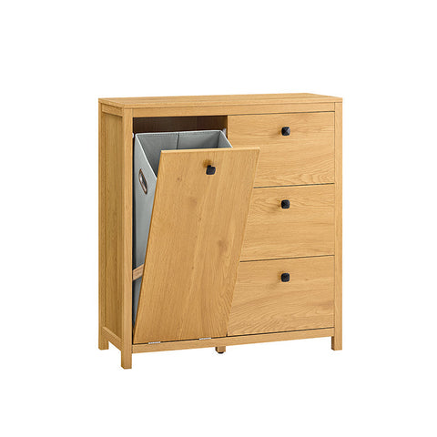 Rootz Laundry Basket Cabinet - Linen Storage - Sorting Compartments - Moisture Protection - 80cm x 90cm x 35cm - WhiteGrayYellow