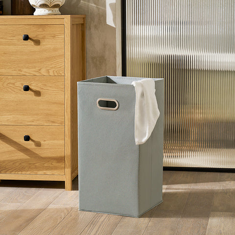 Rootz Laundry Basket Cabinet - Linen Storage - Sorting Compartments - Moisture Protection - 80cm x 90cm x 35cm - WhiteGrayYellow