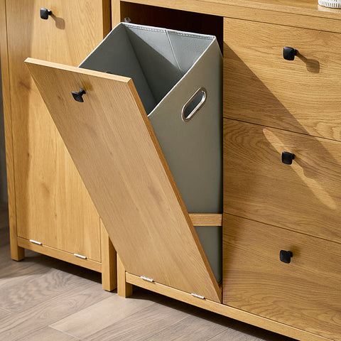 Rootz Laundry Basket Cabinet - Linen Storage - Sorting Compartments - Moisture Protection - 80cm x 90cm x 35cm - WhiteGrayYellow