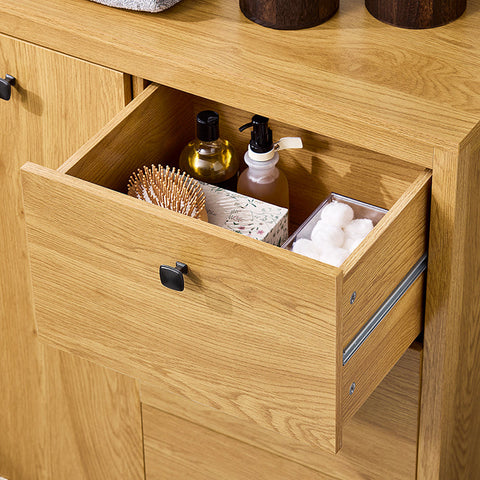 Rootz Laundry Basket Cabinet - Linen Storage - Sorting Compartments - Moisture Protection - 80cm x 90cm x 35cm - WhiteGrayYellow