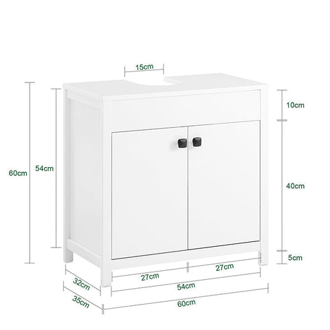 Rootz Bathroom Vanity Cabinet - Storage Unit - Organizer - MDF PB Construction - Adjustable Shelf - Disguises Siphon - 60x60x35cm - Easy Assembly