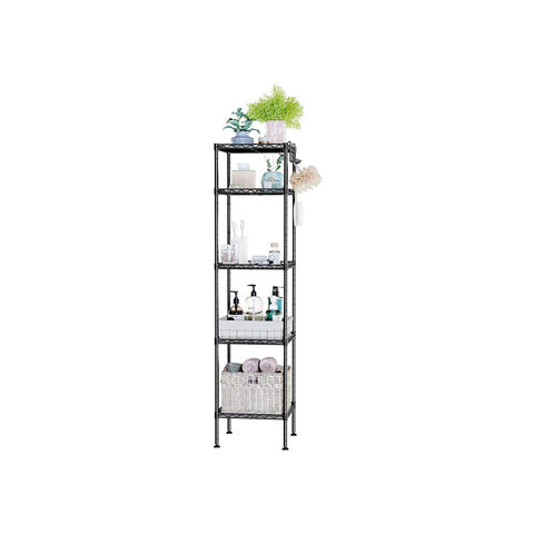 Rootz Metal Storage Shelf - Standing Rack - Black Organizer - Space-Saving Design - 30x30x123.5cm