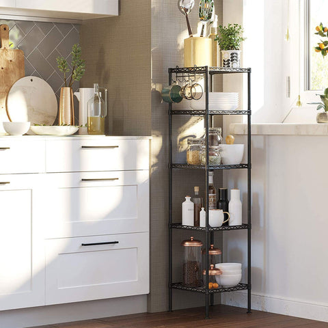 Rootz Metal Storage Shelf - Standing Rack - Black Organizer - Space-Saving Design - 30x30x123.5cm