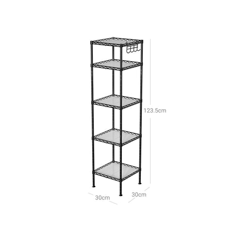 Rootz Metal Storage Shelf - Standing Rack - Black Organizer - Space-Saving Design - 30x30x123.5cm