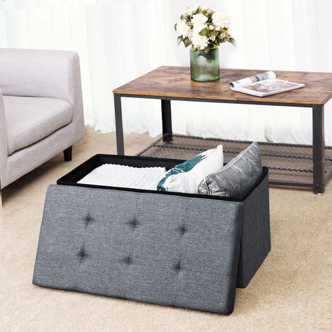 Rootz Bench - Storage Space - Imitation Linen - Incredible Capacity - Extra Stable - Practical Shoe Bench - Bed Chest - Living Room - Medium Density Fiberboard - Light Gray -  76 x 38 x 38 cm