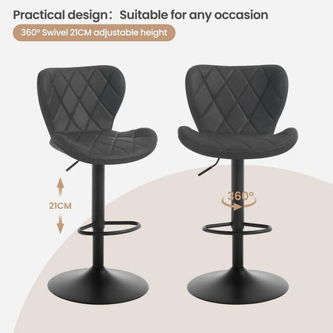 Rootz Bar Stool - Swivel Chair - Counter Chair - High-Quality Faux Leather - Adjustable Height - 47cm x (89-109.5cm) x 54cm