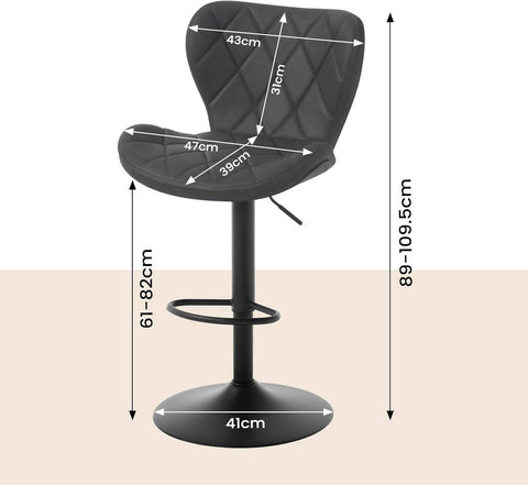 Rootz Bar Stool - Swivel Chair - Counter Chair - High-Quality Faux Leather - Adjustable Height - 47cm x (89-109.5cm) x 54cm