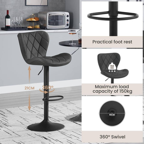 Rootz Bar Stool - Swivel Chair - Counter Chair - High-Quality Faux Leather - Adjustable Height - 47cm x (89-109.5cm) x 54cm