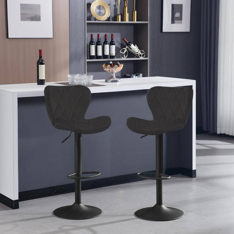 Rootz Velvet Bar Stool - Swivel Chair - Adjustable Height - 360° Rotatable - Ergonomic Design - Dark Gray/Black - 47cm x (89-109.5cm) x 54cm