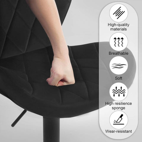 Rootz Velvet Bar Stool - Swivel Chair - Adjustable Height - 360° Rotatable - Ergonomic Design - Dark Gray/Black - 47cm x (89-109.5cm) x 54cm