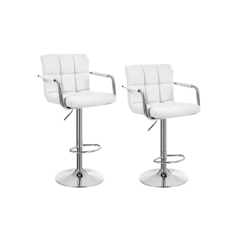 Rootz Set Of 2 Bar Stools - Bar Chair With Armrests - Adjustable Height - Industrial Design - Stable - Comfortable For Sitting - PU - Chrome Plated Steel - White - 44.5 x (95-115) x 38 cm (W x H x D)