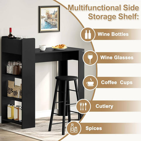 Rootz Bar Table with Shelf - High Table - Bistro Table - 2 Storage Compartments - Solid Construction - 110cm x 120cm x 51cm
