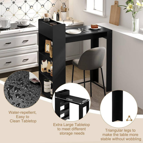 Rootz Bar Table with Shelf - High Table - Bistro Table - 2 Storage Compartments - Solid Construction - 110cm x 120cm x 51cm