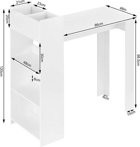 Rootz Bar Table with Shelf - Kitchen Table - Bistro Table - E1 Melamine Veneer - Spacious - 110cm x 120cm x 51cm