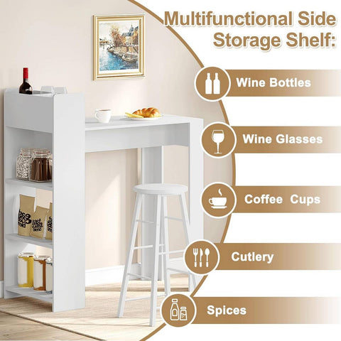 Rootz Bar Table with Shelf - Kitchen Table - Bistro Table - E1 Melamine Veneer - Spacious - 110cm x 120cm x 51cm