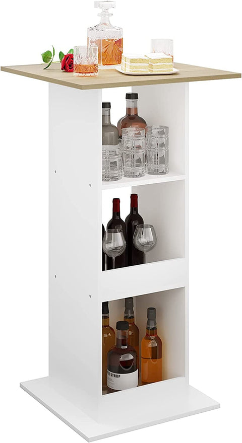 Rootz Bar Table with Shelves - Tall Square Table - Dining Table - Storage Cabinet - Wood Material - 60cm x 60cm x 112cm