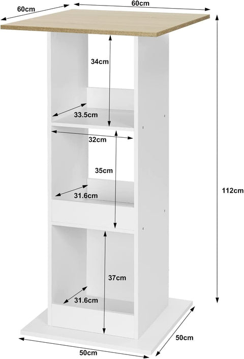 Rootz Bar Table with Shelves - Tall Square Table - Dining Table - Storage Cabinet - Wood Material - 60cm x 60cm x 112cm
