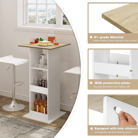 Rootz Bar Table with Shelves - Tall Square Table - Dining Table - Storage Cabinet - Wood Material - 60cm x 60cm x 112cm