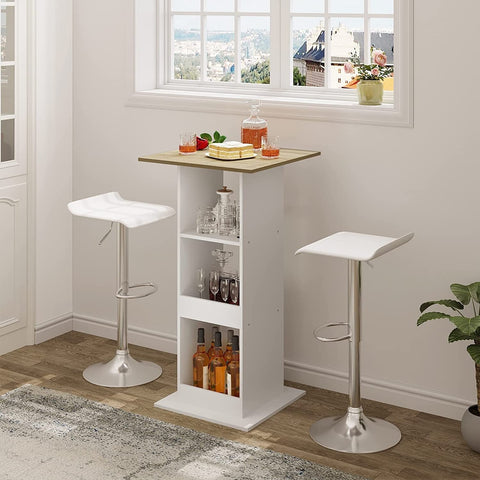 Rootz Bar Table with Shelves - Tall Square Table - Dining Table - Storage Cabinet - Wood Material - 60cm x 60cm x 112cm