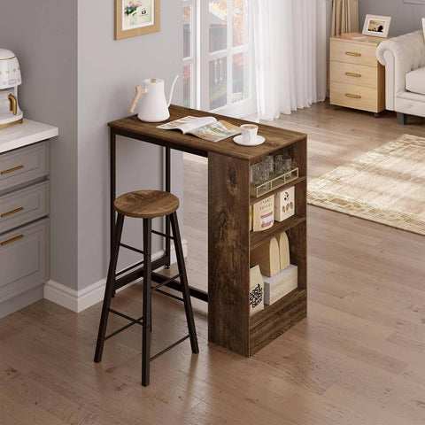 Rootz Home Bar Table with Wine Shelf - Tall Bistro Table - Kitchen Counter Table - Wood Material - 91cm x 91cm x 49cm