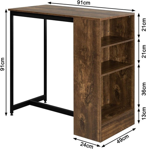 Rootz Home Bar Table with Wine Shelf - Tall Bistro Table - Kitchen Counter Table - Wood Material - 91cm x 91cm x 49cm