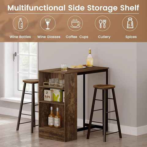 Rootz Home Bar Table with Wine Shelf - Tall Bistro Table - Kitchen Counter Table - Wood Material - 91cm x 91cm x 49cm