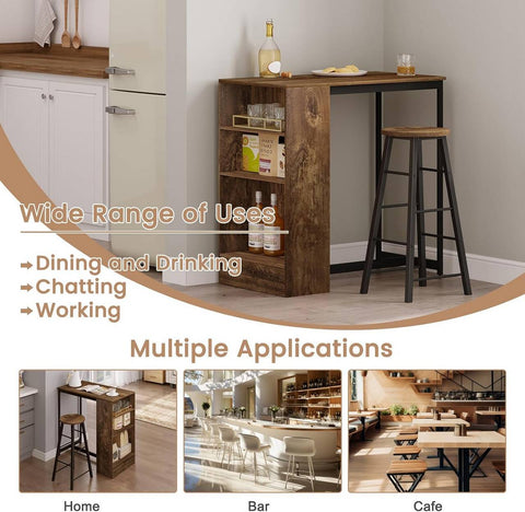 Rootz Home Bar Table with Wine Shelf - Tall Bistro Table - Kitchen Counter Table - Wood Material - 91cm x 91cm x 49cm