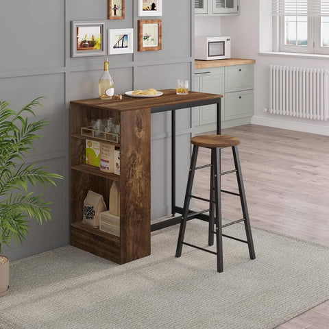 Rootz Home Bar Table with Wine Shelf - Tall Bistro Table - Kitchen Counter Table - Wood Material - 91cm x 91cm x 49cm