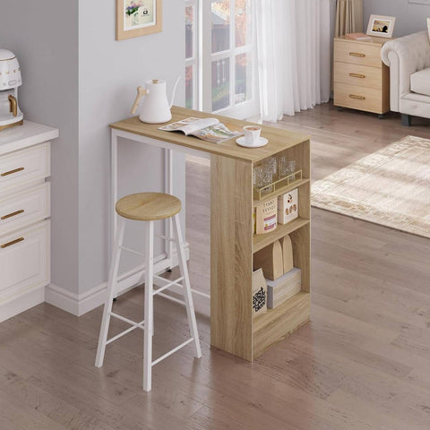 Rootz Home Bar Table with Shelf - Kitchen Counter - Bistro Table - Wood Material - 91cm x 91cm x 49cm